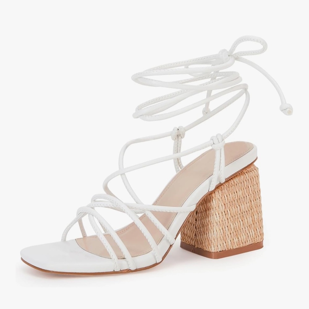 Elegant White Strappy Block Heel Sandals
